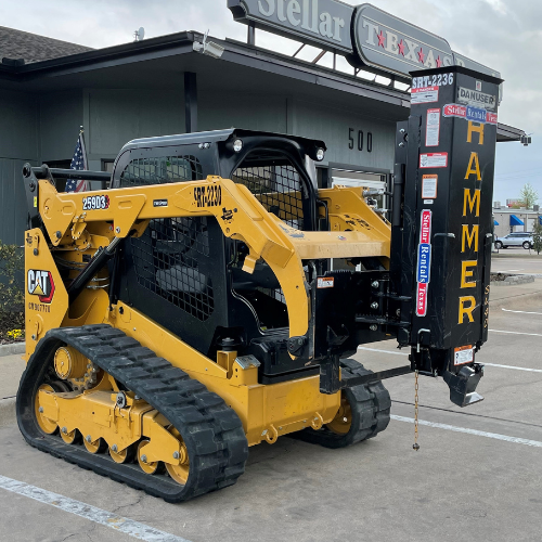 A CAT hammer in the Stellar Rentals Texas parking lot.