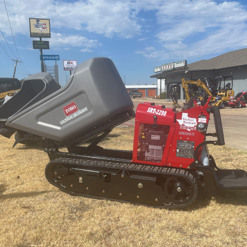 A Toro buggy in the Stellar Rentals Texas parking lot.