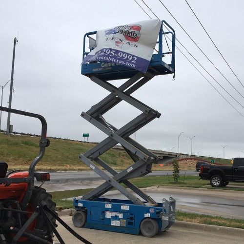 Blue scissor lift